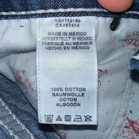 🚫SOLD! 👖|•TRUE RELIGION•| Straight Flap Natural Big T Jeans 38x33👖 - Picture 10 of 14